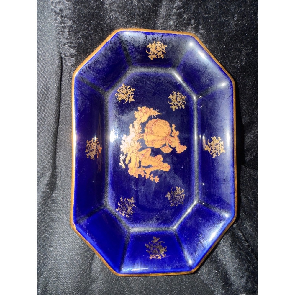 Limoges France Cobalt Blue Gold Courting Couple Porcelain Trinket Dish Tray